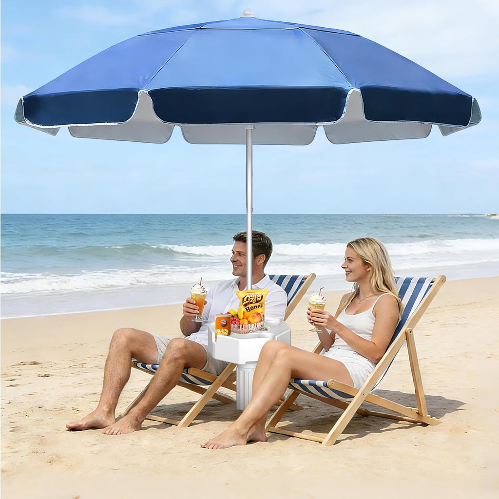 Floating Pool Umbrella, Polyester Fabric Uv-Resistant Outdoor Sunshade Umbrella for inside of Pool, Portable Floating Table with Beverage Rack, Rust-Resistant Aluminum Alloy Shaft for Manual Instant Assembly, Suitable for Swimming Pools, Beaches, and Outdoor Lakes