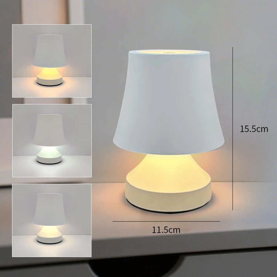 Retro Mushroom LED Table Lamp Touch 3Colors Bedside Lamp Rechargeable Reading Lights for Bedroom Restaurant Bar Room Decor Light
