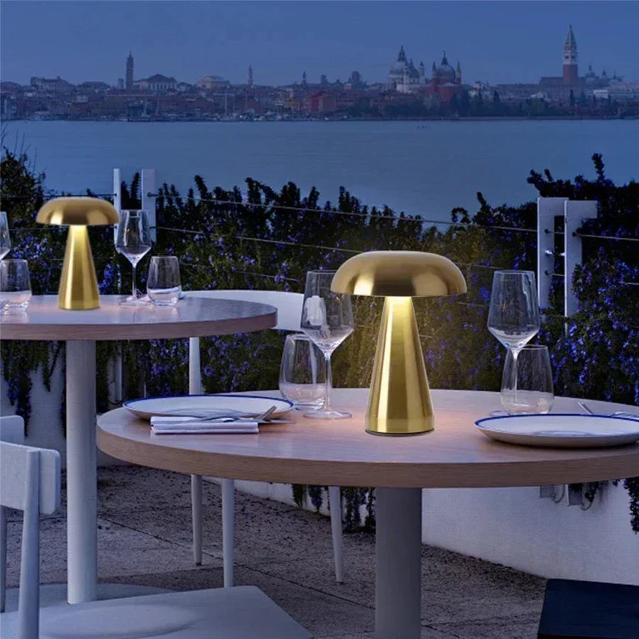 Retro Mushroom LED Table Lamp Touch 3Colors Bedside Lamp Rechargeable Reading Lights for Bedroom Restaurant Bar Room Decor Light