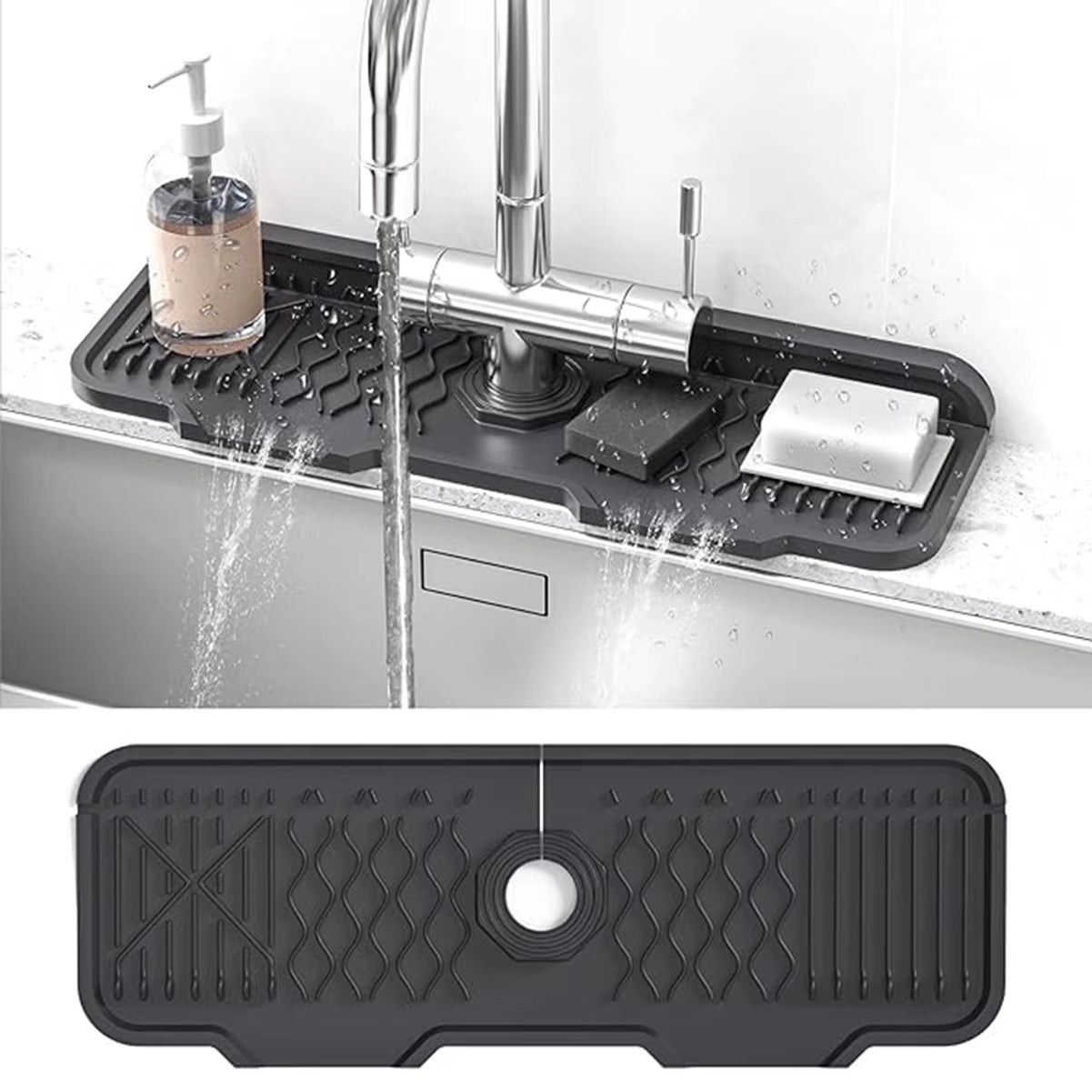 Silicone Faucet Splash Guard, Kitchen Sink Splash Guard Behind, Faucet Handle Drip Catcher Tray, Sink Splash Guard Mat Faucet