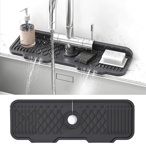 Silicone Faucet Splash Guard, Kitchen Sink Splash Guard Behind, Faucet Handle Drip Catcher Tray, Sink Splash Guard Mat Faucet