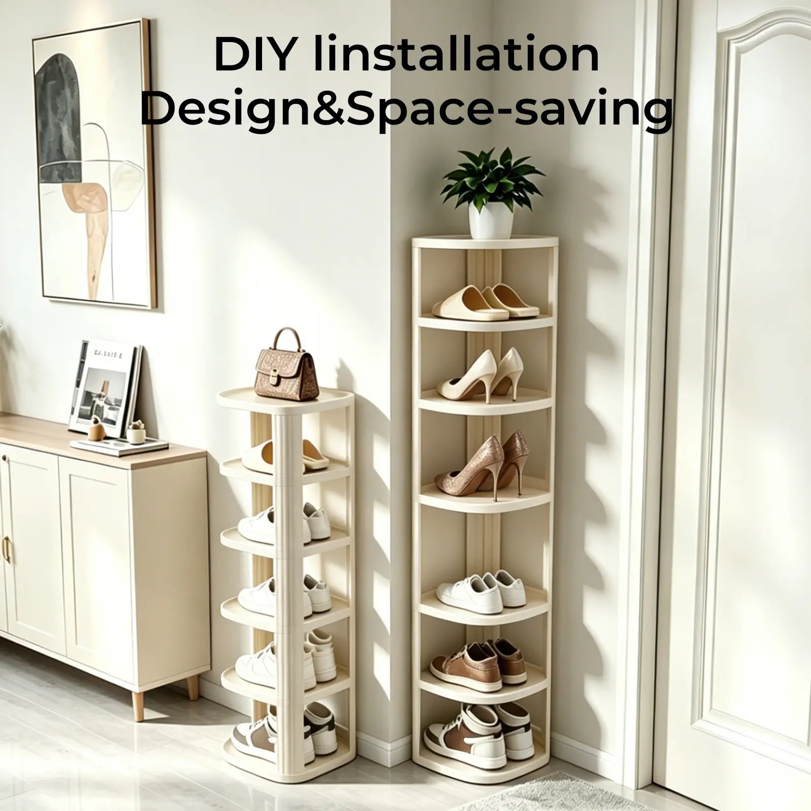 UFORU Corner Shoe Rack Stackable Shoe Rack Organizer for Entryway Closet Corner, Free Standing Shoe Rack Shelf, Saving, Curved, off White