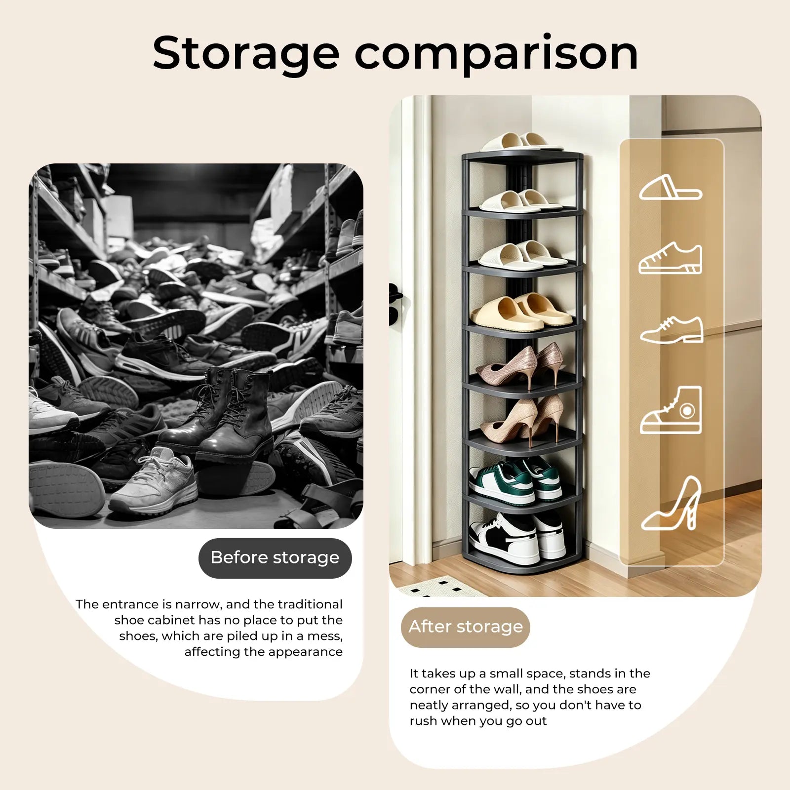 UFORU Corner Shoe Rack Stackable Shoe Rack Organizer for Entryway Closet Corner, Free Standing Shoe Rack Shelf, Saving, Curved, off White