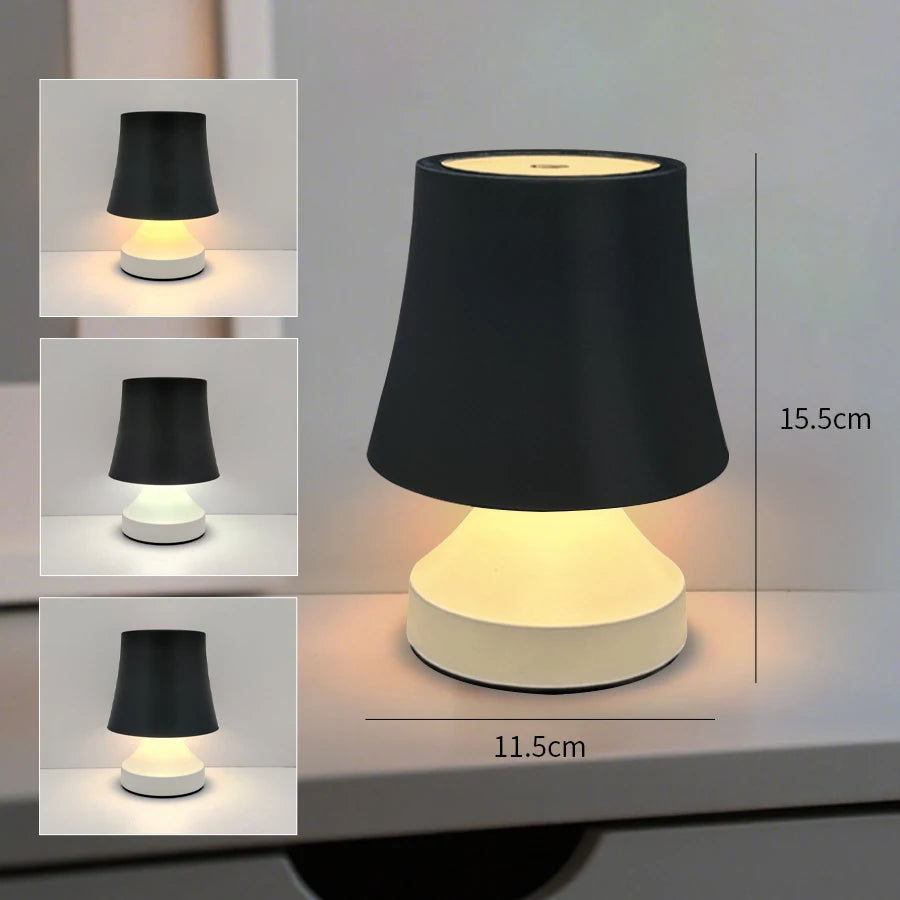 Retro Mushroom LED Table Lamp Touch 3Colors Bedside Lamp Rechargeable Reading Lights for Bedroom Restaurant Bar Room Decor Light