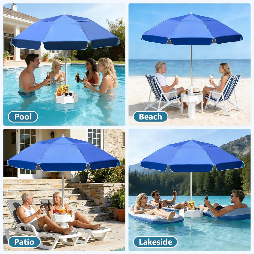 Floating Pool Umbrella, Polyester Fabric Uv-Resistant Outdoor Sunshade Umbrella for inside of Pool, Portable Floating Table with Beverage Rack, Rust-Resistant Aluminum Alloy Shaft for Manual Instant Assembly, Suitable for Swimming Pools, Beaches, and Outdoor Lakes