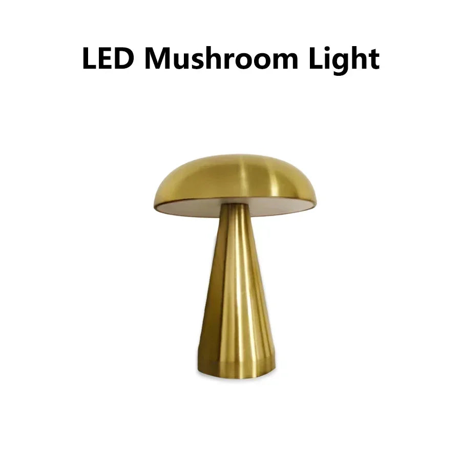 Retro Mushroom LED Table Lamp Touch 3Colors Bedside Lamp Rechargeable Reading Lights for Bedroom Restaurant Bar Room Decor Light
