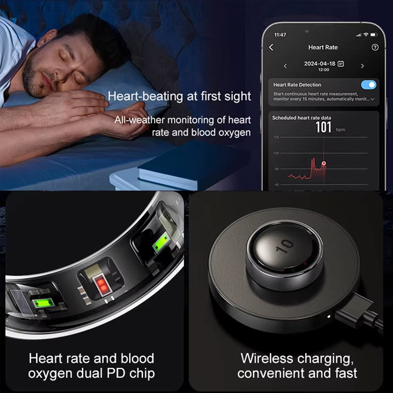 R10 Smart Ring for Men Women with Wireless Charging,Skintemperature Health and Sleep Monitor,Multi-Sport Modes for Andriod IOS