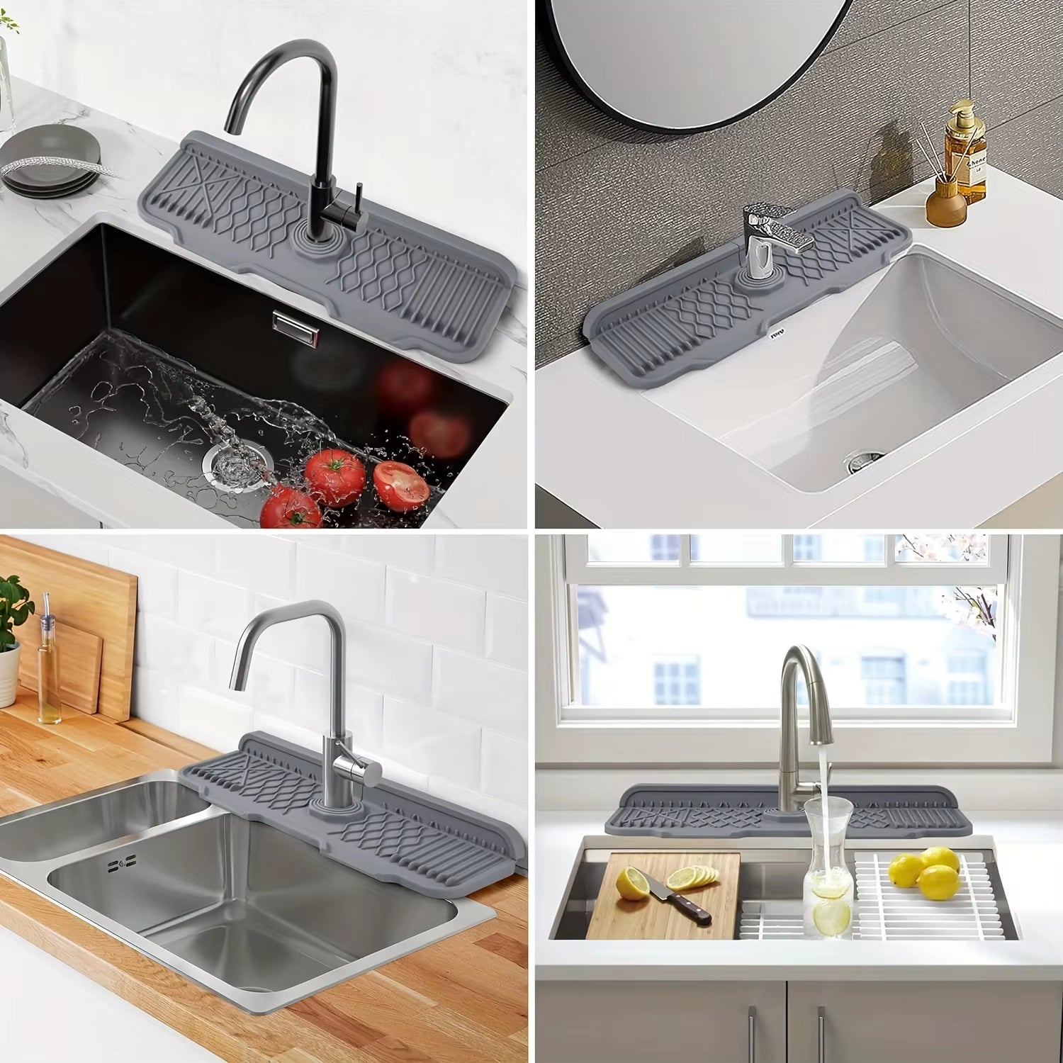 Silicone Faucet Splash Guard, Kitchen Sink Splash Guard Behind, Faucet Handle Drip Catcher Tray, Sink Splash Guard Mat Faucet