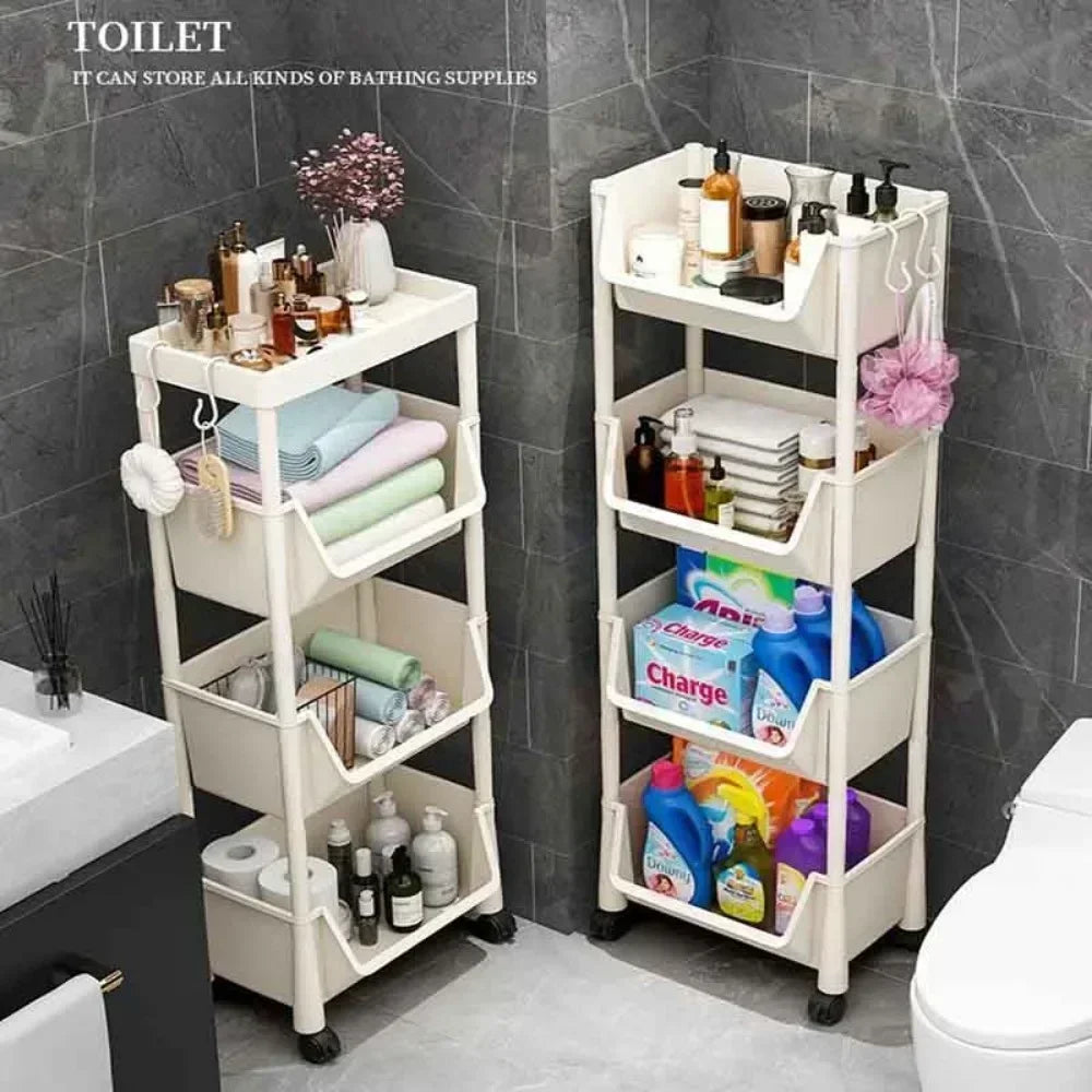 Trolley Bookshelf Kitchen Storage Rack Kitchencornernarrow Slit Storagecabinetbathroom Living Small Multi-Layer Simple Bookshelf