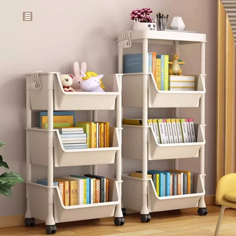 Trolley Bookshelf Kitchen Storage Rack Kitchencornernarrow Slit Storagecabinetbathroom Living Small Multi-Layer Simple Bookshelf