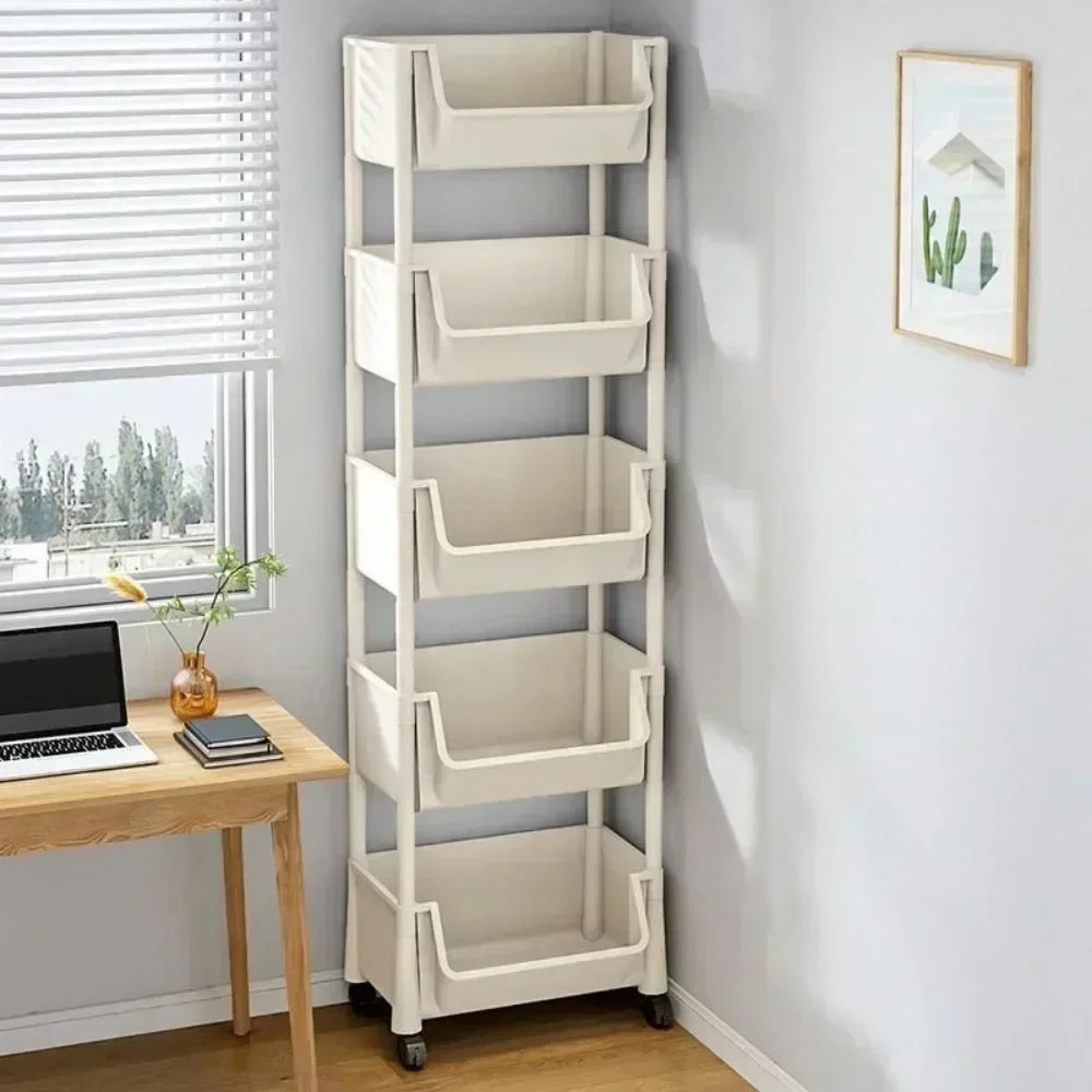 Trolley Bookshelf Kitchen Storage Rack Kitchencornernarrow Slit Storagecabinetbathroom Living Small Multi-Layer Simple Bookshelf