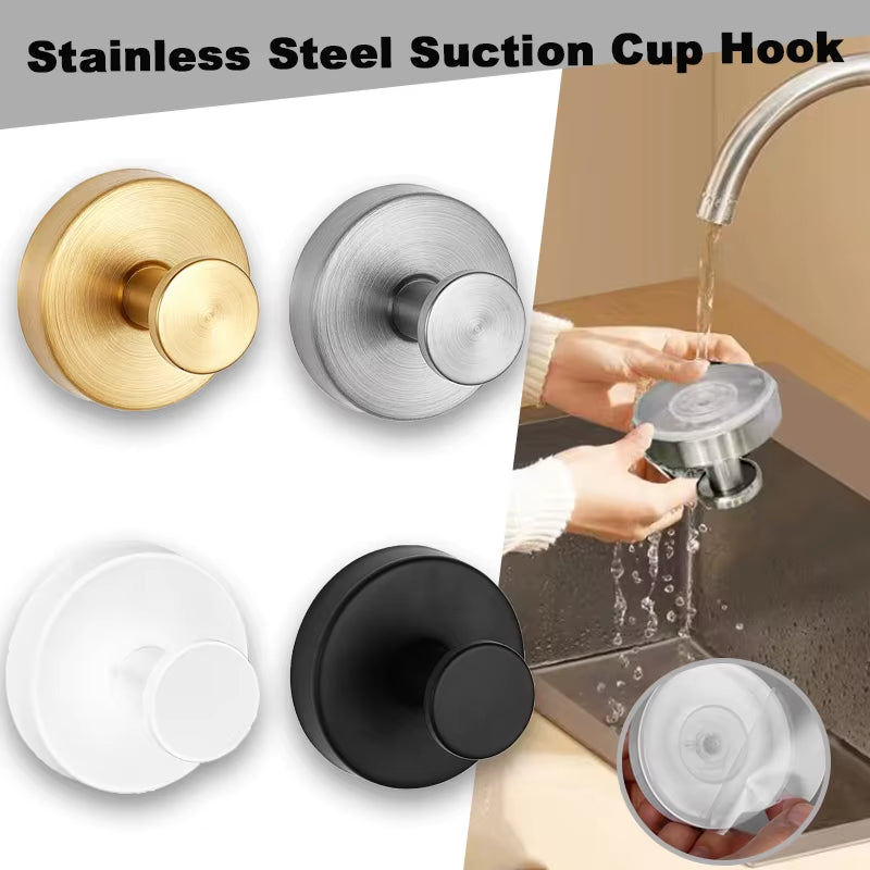 Reusable Stainless Steel Suction Cup Hook Waterproof Wall Mount Hooks Punch-Free Kitchen Bathroom Wall Hanger Towel Clothes