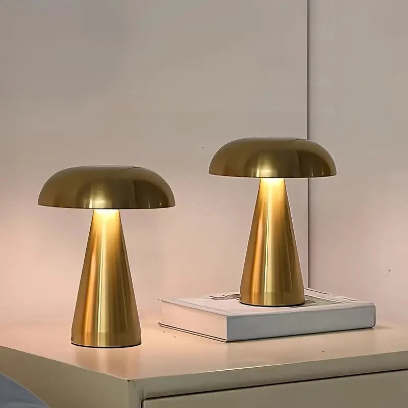 Retro Mushroom LED Table Lamp Touch 3Colors Bedside Lamp Rechargeable Reading Lights for Bedroom Restaurant Bar Room Decor Light